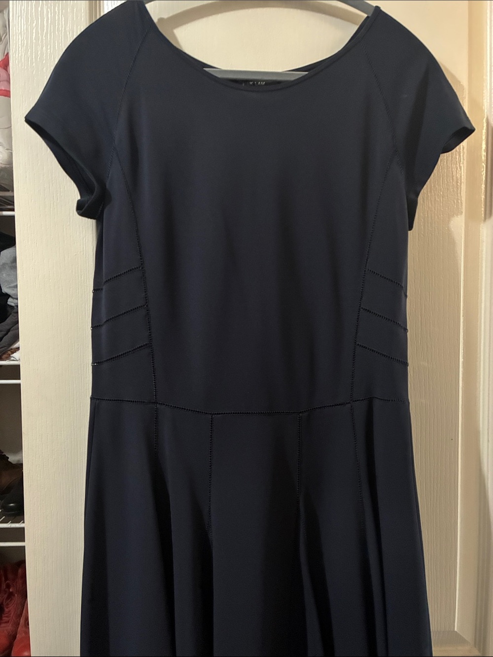 Derek Lam Navy Short-Sleeve Fit-and-Flare Midi Dress